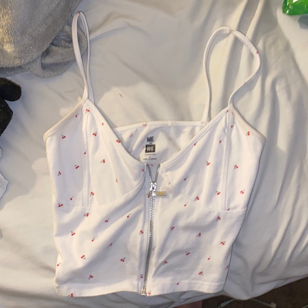 White cherry tank top also cropped with a zipper